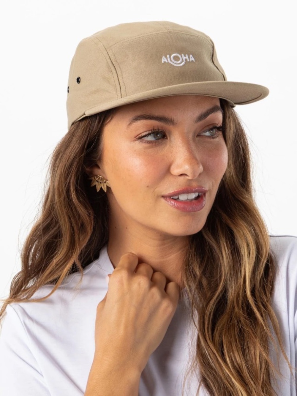 Aloha Collection Embroidered Five-Panel Cap - Khaki